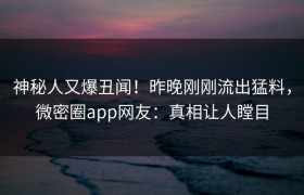 神秘人又爆丑闻！昨晚刚刚流出猛料，微密圈app网友：真相让人瞠目