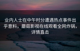 业内人士在中午时分遭遇热点事件出乎意料，蘑菇影视在线观看全网炸锅，详情直击