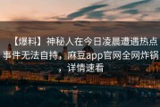 【爆料】神秘人在今日凌晨遭遇热点事件无法自持，麻豆app官网全网炸锅，详情速看
