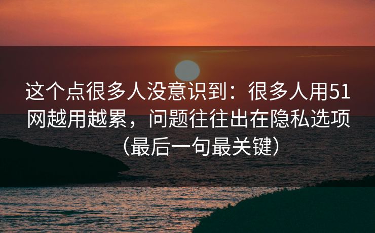 这个点很多人没意识到：很多人用51网越用越累，问题往往出在隐私选项（最后一句最关键）
